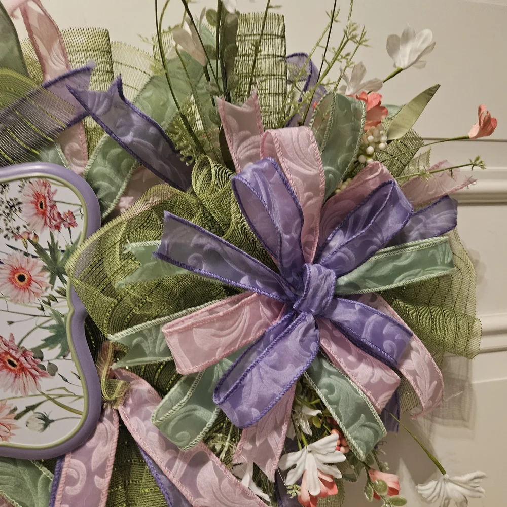 Hand Crafted Green and Purple Floral Wreath
